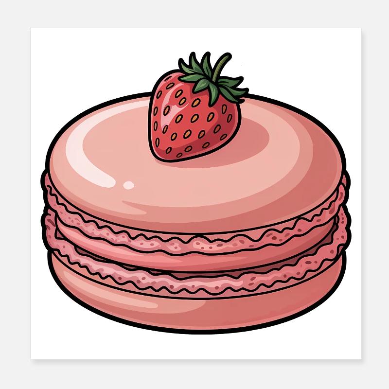 Strawberry Macaron Dessert Poster 8" x 8" (20x20 cm)
