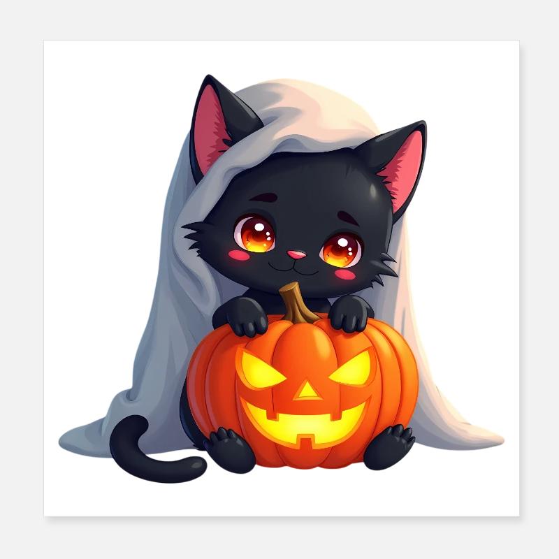 Chat d’Halloween avec citrouille d’Halloween Poster 20 x 20 cm