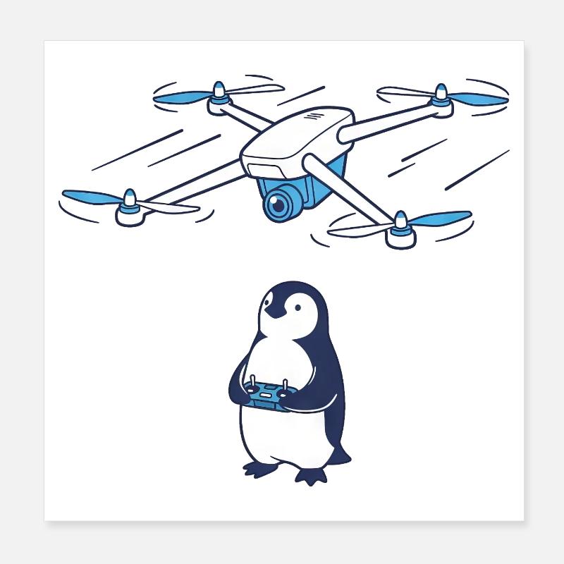 Drone and Penguin Poster 8" x 8" (20x20 cm)