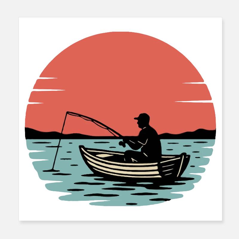 Pêcheur au coucher du soleil en bateau Poster 20 x 20 cm