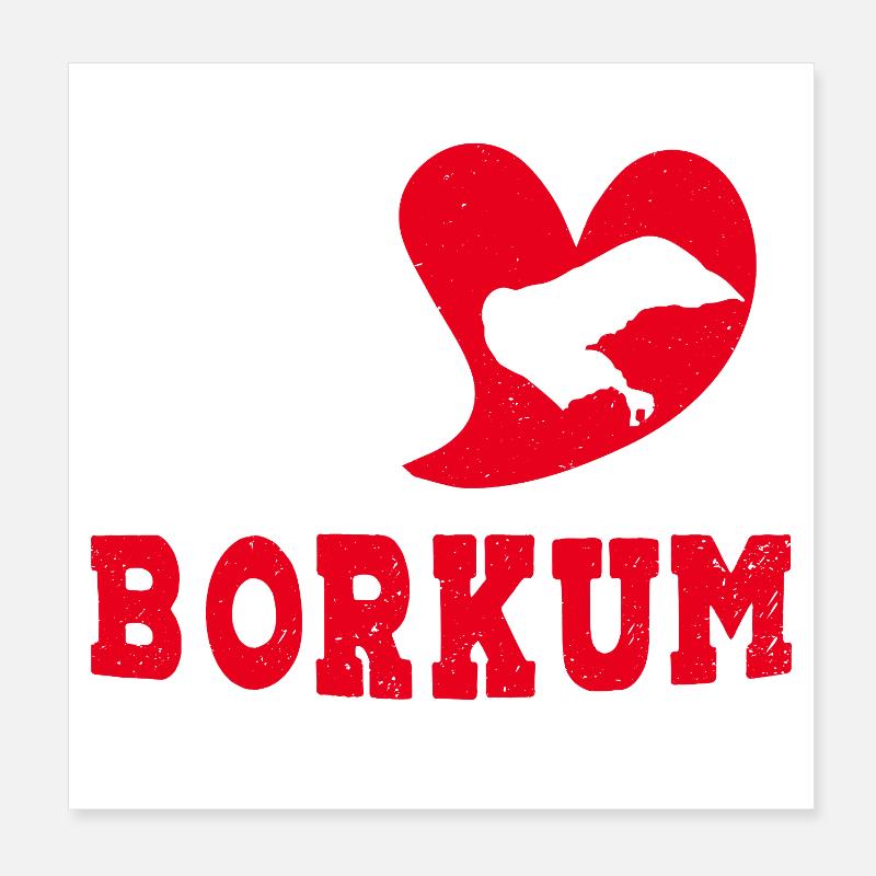 Île de Borkum J’ADORE BORKUM Drôle Poster 20 x 20 cm