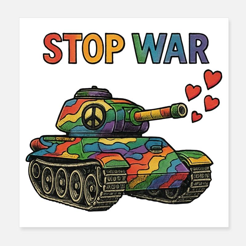 Char arc-en-ciel avec signe de paix – STOP WAR Poster 20 x 20 cm