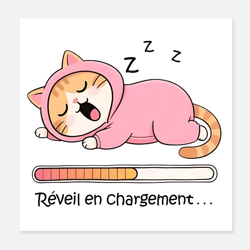Cat Alarm Clock Charging Poster 8" x 8" (20x20 cm)