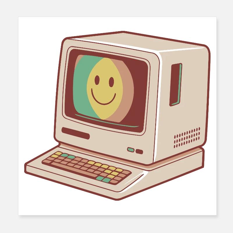 Retro Computer Smile Pastel Green Yellow Red Poster 8" x 8" (20x20 cm)