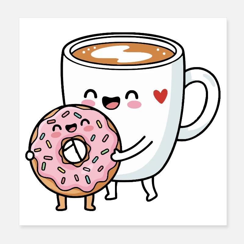 Café drôle dessin animé Art Poster 20 x 20 cm