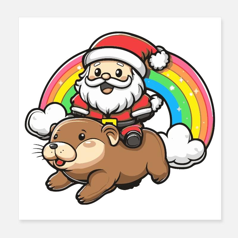 Noël du Père Noël castor Poster 20 x 20 cm