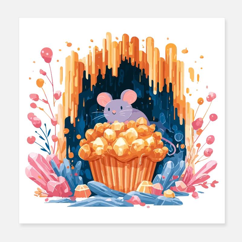 Souris câline dans le cratère du popcorn Poster 20 x 20 cm