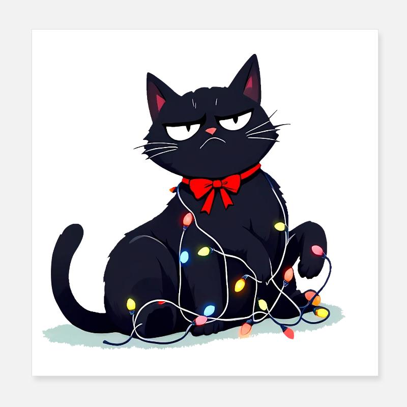 Funny grim cat Christmas Poster 8" x 8" (20x20 cm)