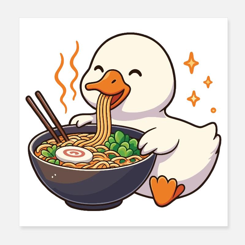 Gans mit Nudeln Ramen kawaii Gans Poster 20x20 cm