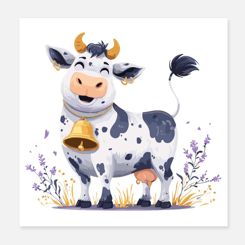 Funny cow with bell Poster 8" x 8" (20x20 cm)