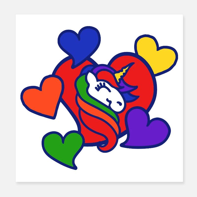 Regenbogenherz-Einhorn Poster 20x20 cm