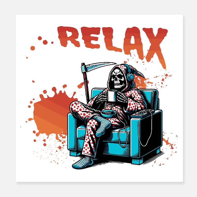 Relax-Skelett im Sessel - Poster 20x20 cm - Weiß