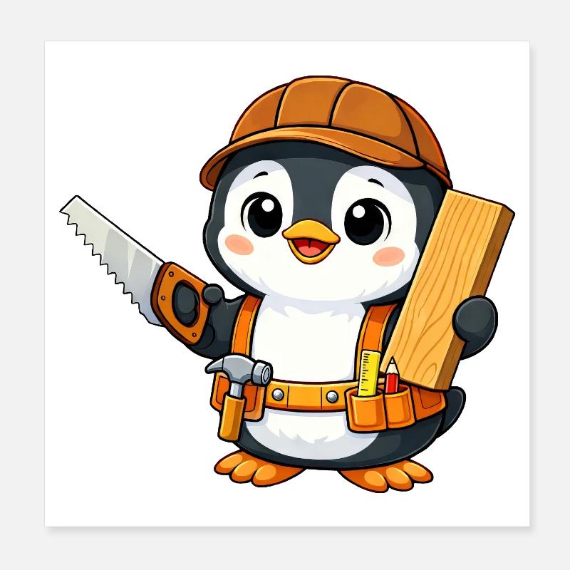 Penguin, Craftsman, Carpenter, Carpenter, Woodwork Poster 8" x 8" (20x20 cm)