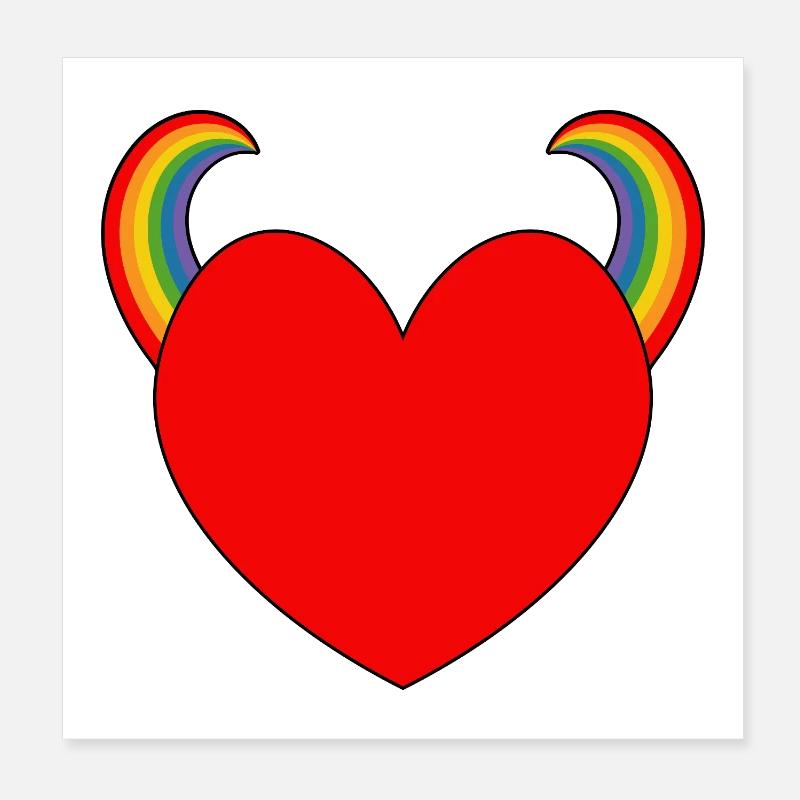 Rotes Herz mit Regenbogenhörnern Poster 20x20 cm
