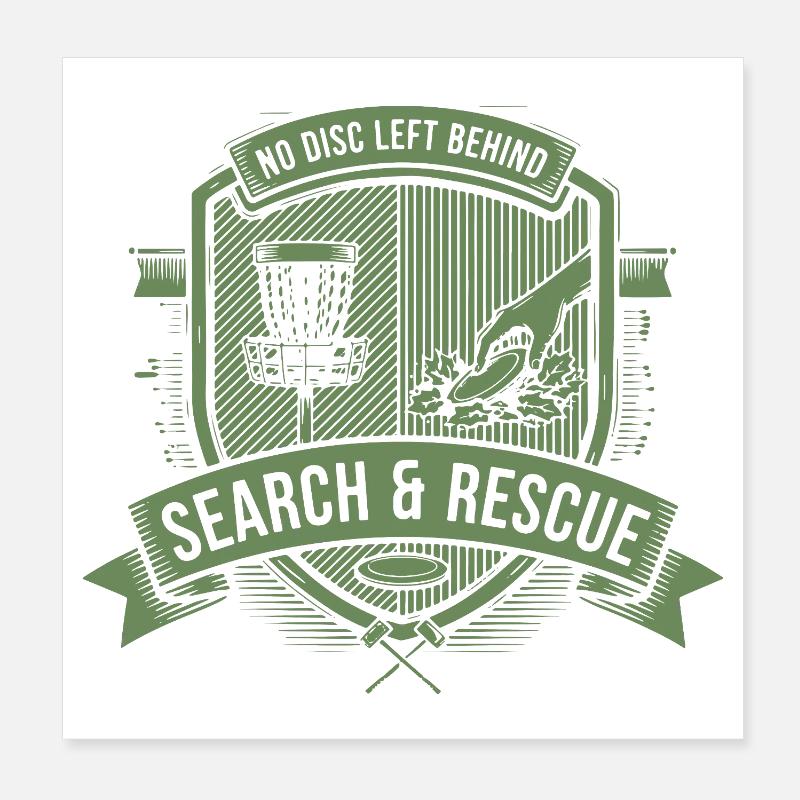 No Disc Left Behind Recherche et Sauvetage Disc Golf Poster 20 x 20 cm