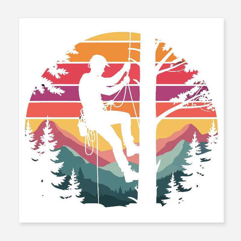 Grimpeurs dans la forêt du couchant de soleil Poster 20 x 20 cm