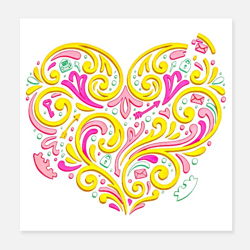 Verschnörkeltes Herz voller Liebe & Romantik Poster 20x20 cm