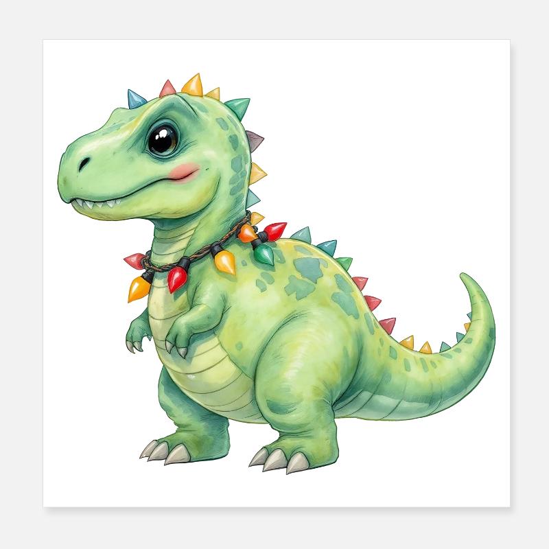 Bunter Dino mit Lichterkette Poster 20x20 cm