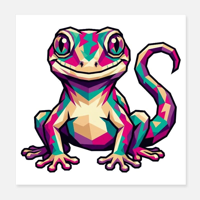 Bunter geometrischer Gecko - Poster 20x20 cm - Weiß