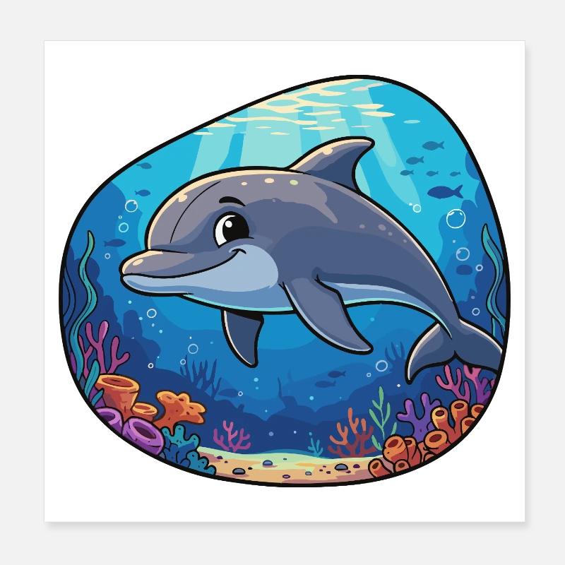 Underwater dolphin in coral reef Poster 8" x 8" (20x20 cm)