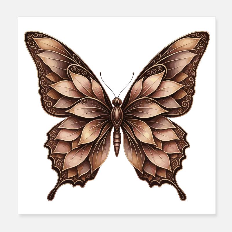 Ornamental Butterfly Bronze Tones Poster 8" x 8" (20x20 cm)