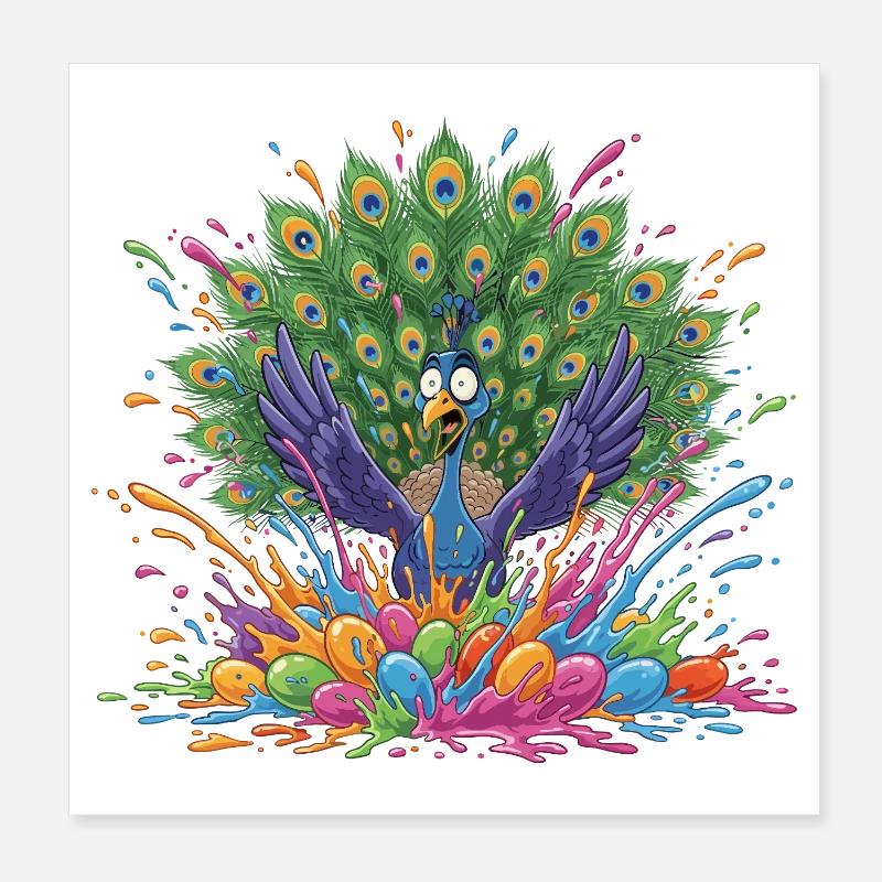 Peacock with Paint Slingshot Panorama Poster 8" x 8" (20x20 cm)