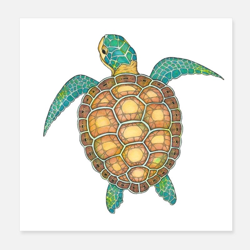 Sea Turtle Hand Drawn Poster 8" x 8" (20x20 cm)