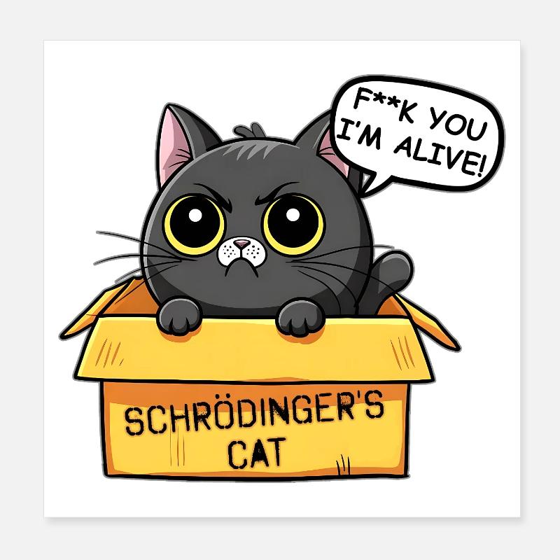 Schrodinger Cat Box Drôle de chat Poster 20 x 20 cm