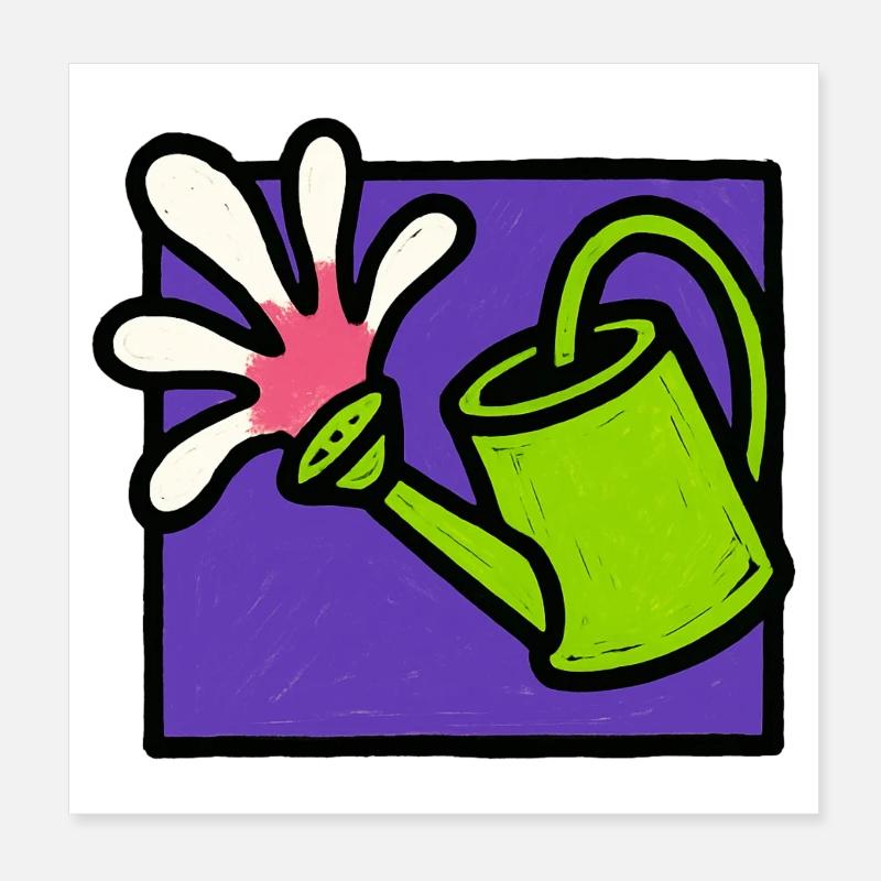 Arrosoir Fleuri Botanique Nature Poster 20 x 20 cm