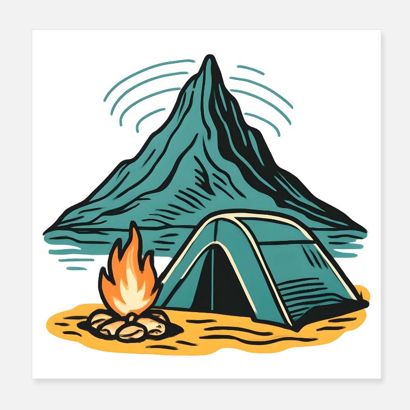 Mountain camping firelight - Poster 8" x 8" (20x20 cm) - white