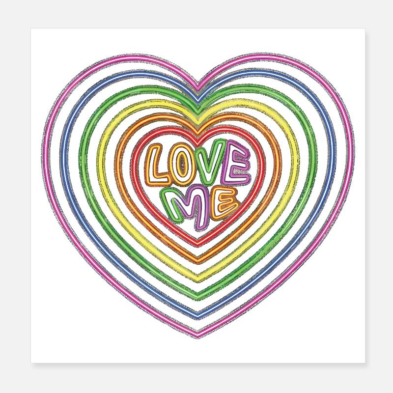 Texte coloré Love Me Shaped Hearts Impression Poster 20 x 20 cm