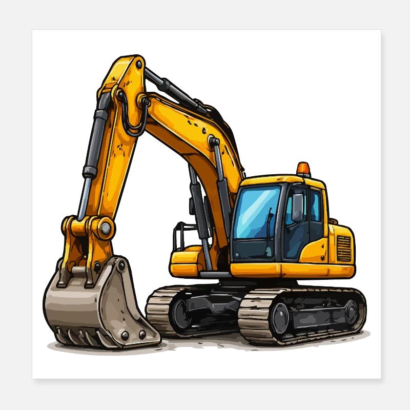 Yellow Excavator Poster 8" x 8" (20x20 cm)