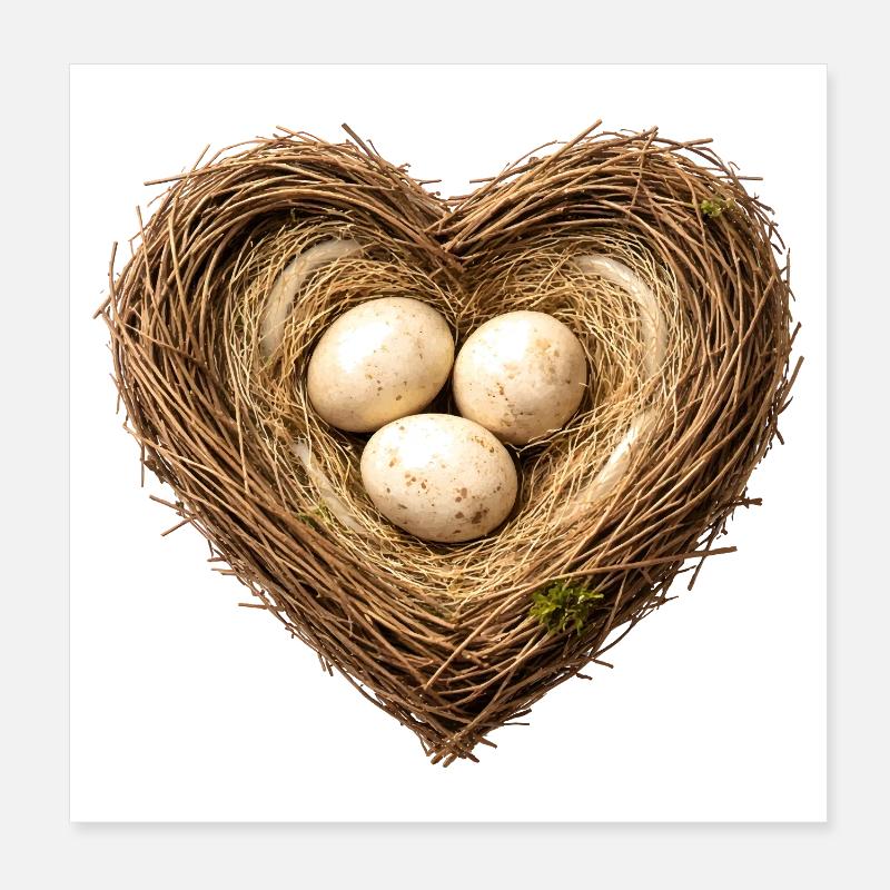 Herzförmiges Vogelnest mit Eiern Poster 20x20 cm