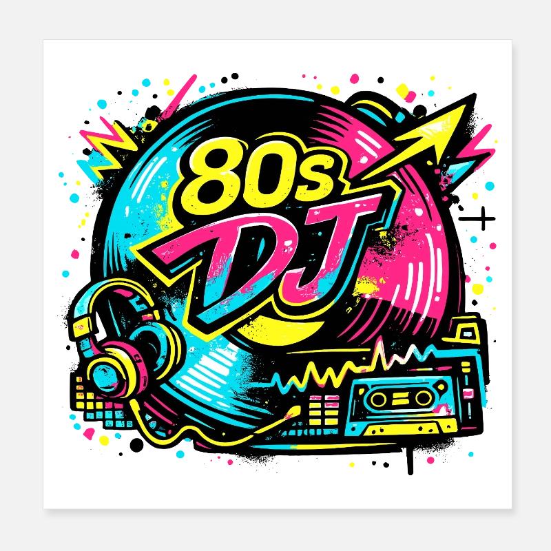 80s DJ Neon Vibe Poster 8" x 8" (20x20 cm)