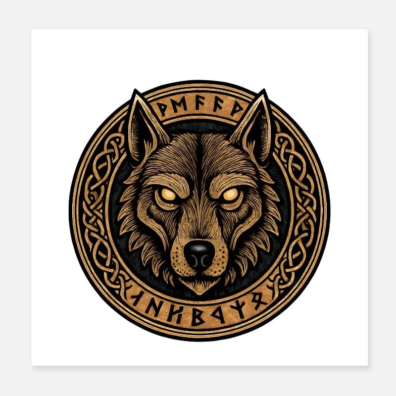 Wolf Ring Emblem with Runes Poster 8" x 8" (20x20 cm)