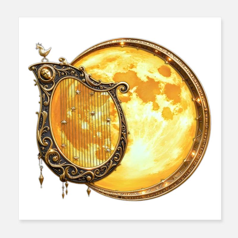 Goldene Mondharfe - Poster 20x20 cm - Weiß