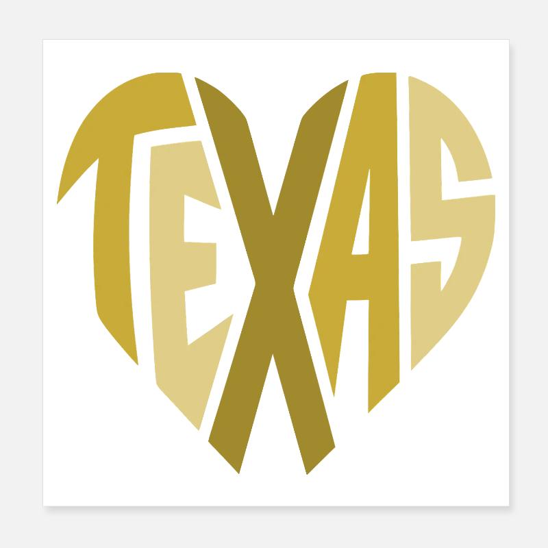Texas Heart Typography Poster 8" x 8" (20x20 cm)