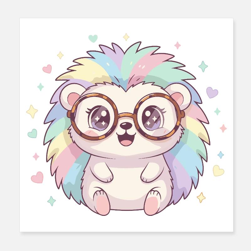 Rainbow hedgehog with glasses Poster 8" x 8" (20x20 cm)