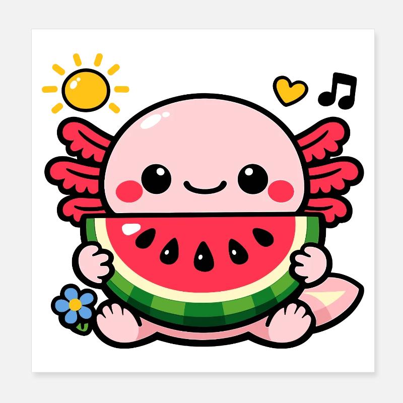 Kawaii Melons Axolotl Design Poster 20 x 20 cm