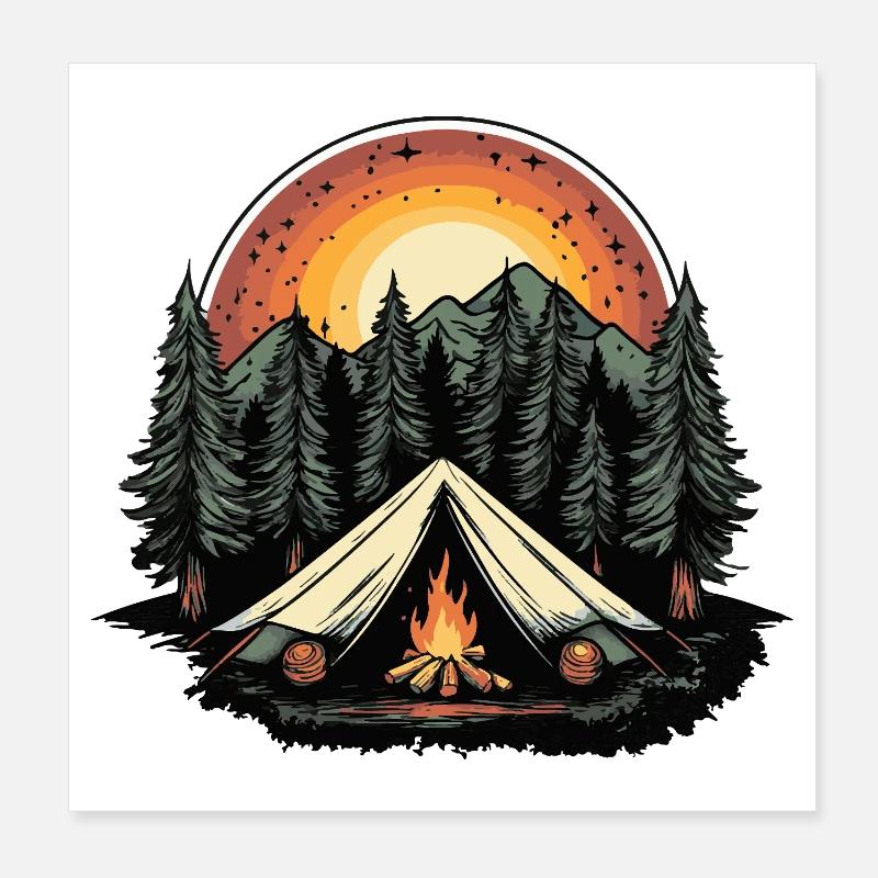 Tente de camping forêt Poster 20 x 20 cm