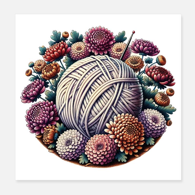 Blumengarnknäuel mit Blüten Poster 20x20 cm