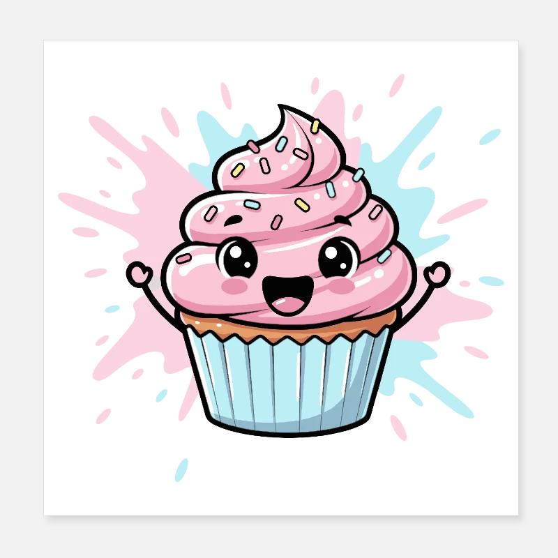 Kawaii Cupcake Illustration Poster 8" x 8" (20x20 cm)