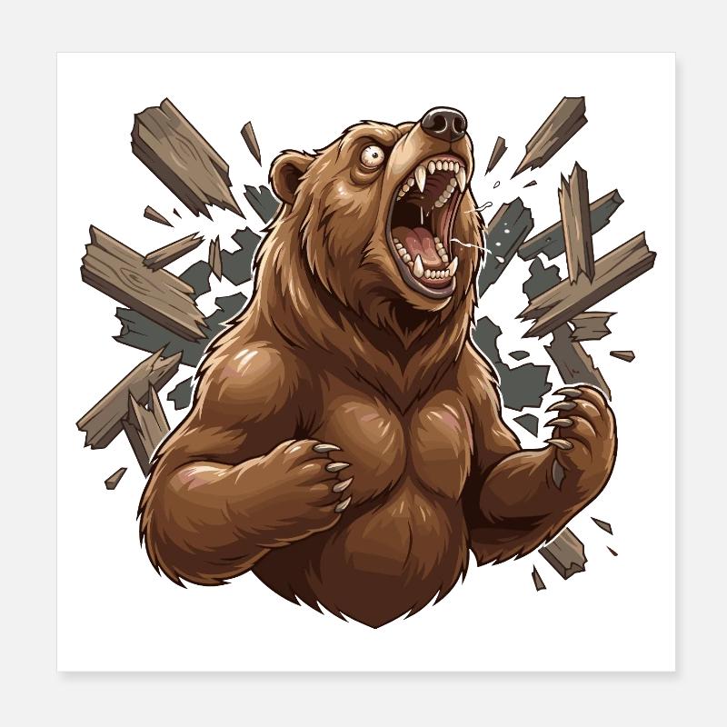 Un ours sort de la structure en bois Poster 20 x 20 cm
