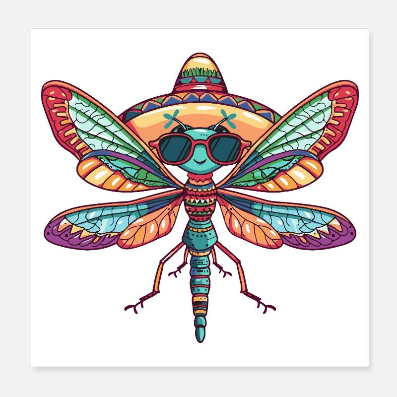 Dragonfly Funny Sombrero Poster 8" x 8" (20x20 cm)