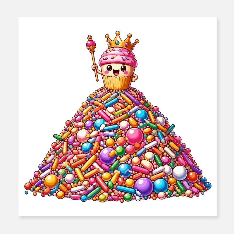 Montagne de bonbons colorée avec cupcake Poster 20 x 20 cm