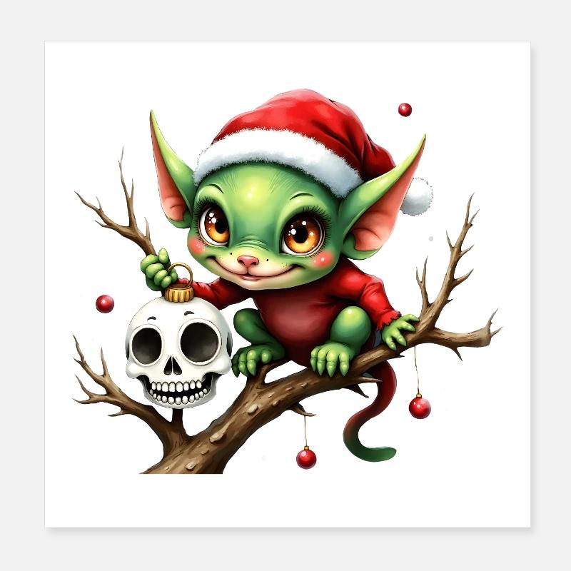 Elfe de Noël avec un crâne Poster 20 x 20 cm
