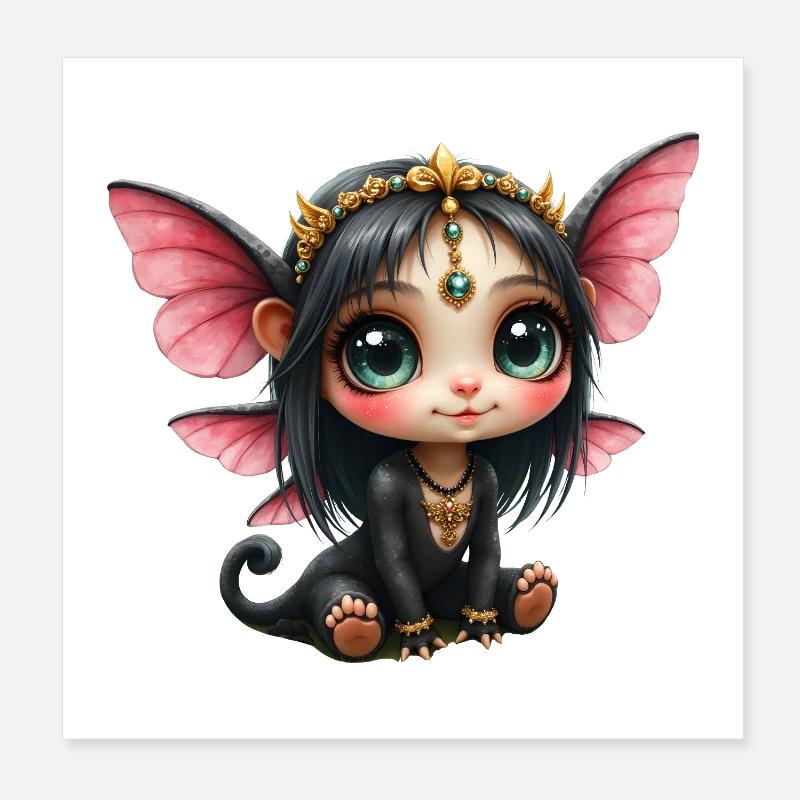 Chibi-Schmetterlingsfee mit Juwelen Poster 20x20 cm