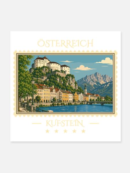 Österreich Kufstein Vintage Reisemarke - Poster 20x20 cm - Weiß