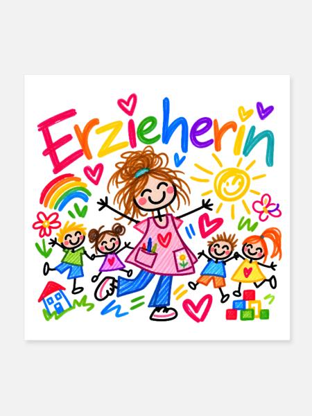Erzieherin Kindergarten Beruf Geschenk Doodle - Poster 20x20 cm - Weiß - Vorne