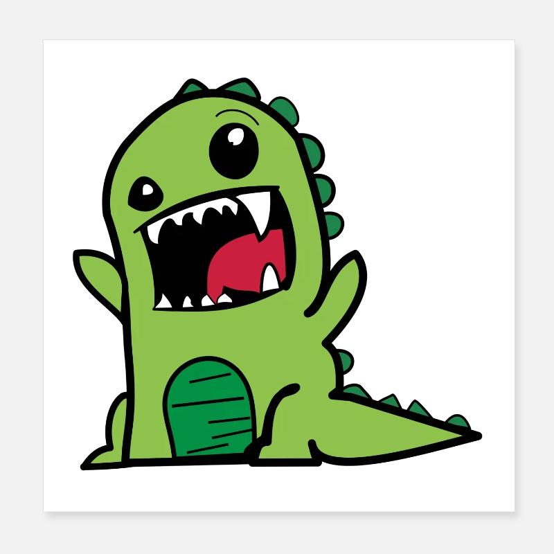 Dinosaure T-Rex Dino Comicstyle en vert - Poster 20 x 20 cm - blanc
